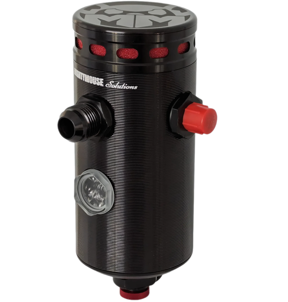 Front view of WK1 SRT Wild PCV catch can with sight glass and -12AN inlet