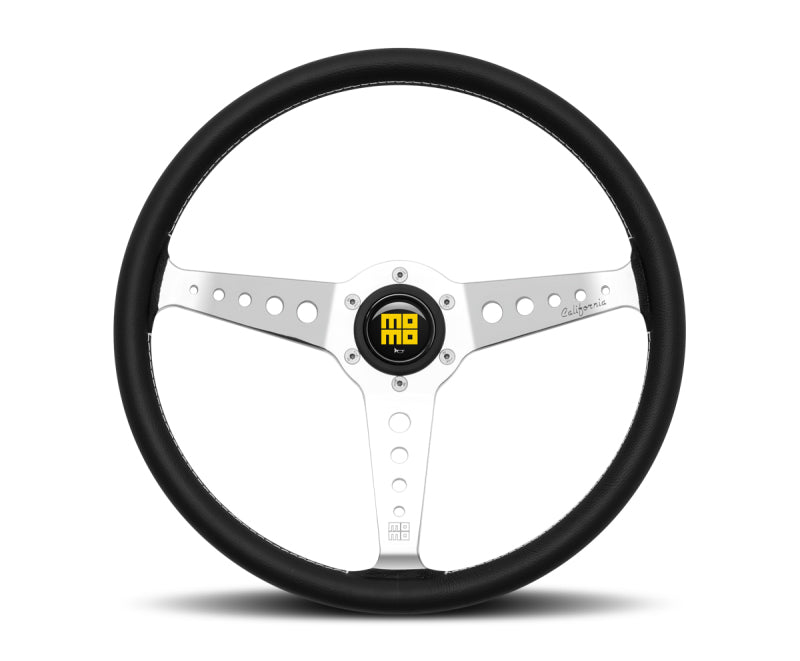 Momo California Steering Wheel 360 mm - Black Leather/White Stitch/Pol Spokes - Black Ops Auto Works