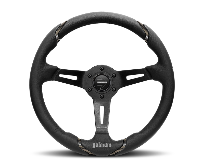Momo Gotham Steering Wheel 350 mm - Black Leather/Black Spokes - Black Ops Auto Works