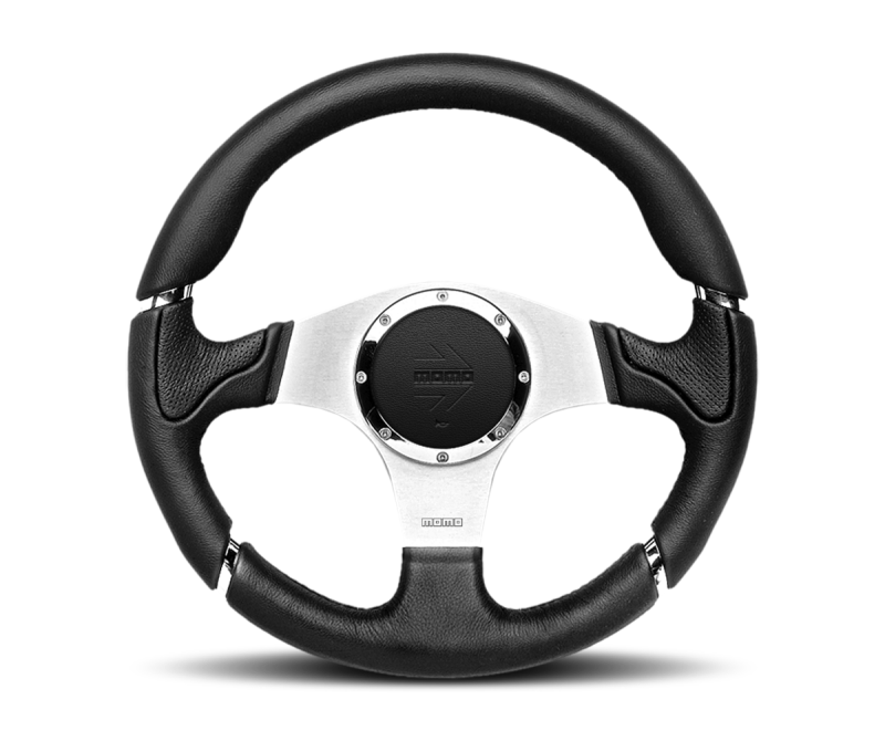 Momo Millenium Steering Wheel 350 mm - Black Leather/Black Stitch/Brshd Spokes - Black Ops Auto Works