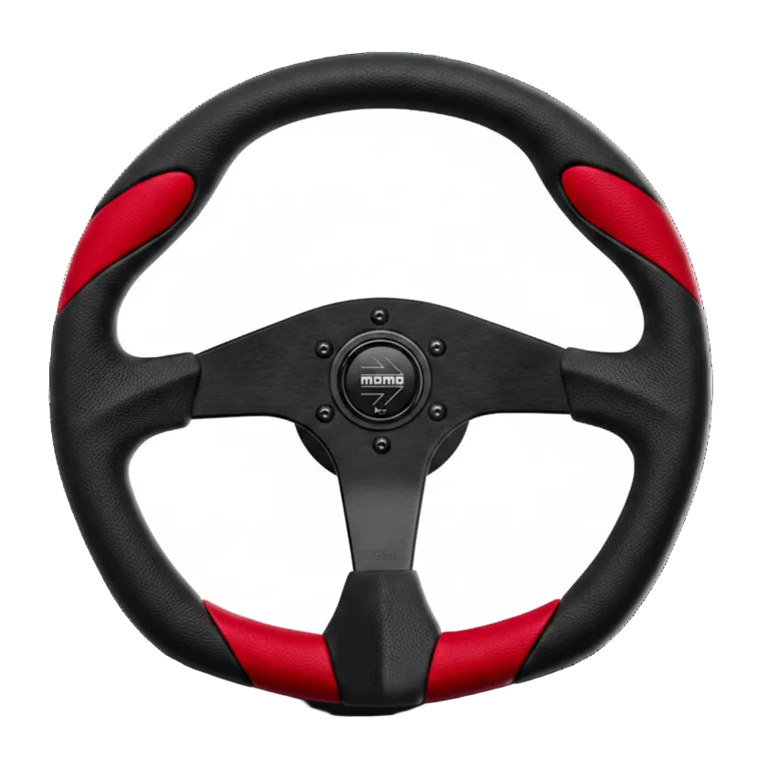 MOMO MOMRET36BK2S Retro Steering Wheel 360 mm - 4 Black Leather/Wht Stitch/Brushed Spokes image 1
