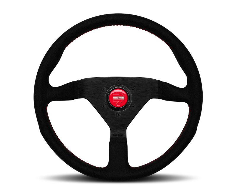 Momo Montecarlo Alcantara Steering Wheel 350 mm - Black/Red Stitch/Black Spokes - Black Ops Auto Works