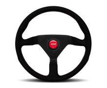 Load image into Gallery viewer, Momo Montecarlo Alcantara Steering Wheel 350 mm - Black/Red Stitch/Black Spokes - Black Ops Auto Works