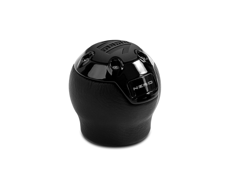 Momo Nero Shift Knob - Black Leather, Black Chrome Insert, with Reverse Lockout - Black Ops Auto Works