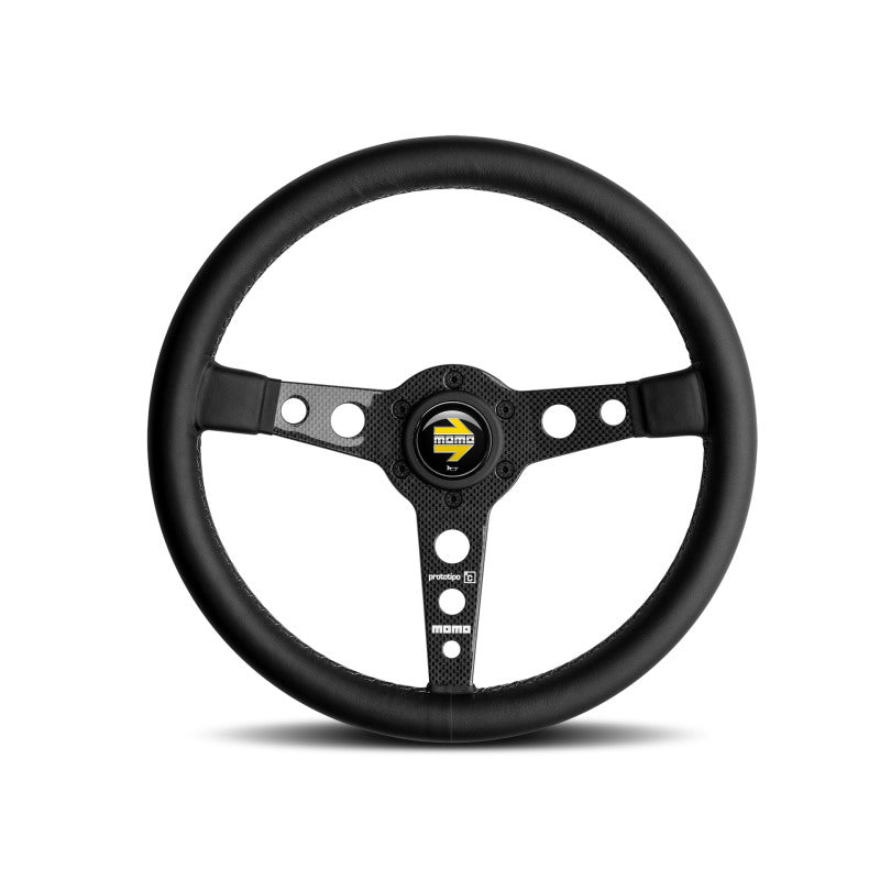 Momo Prototipo 6C Steering Wheel 350 mm - Black Leather/Gry St/Cbn Fbr Spoke - Black Ops Auto Works