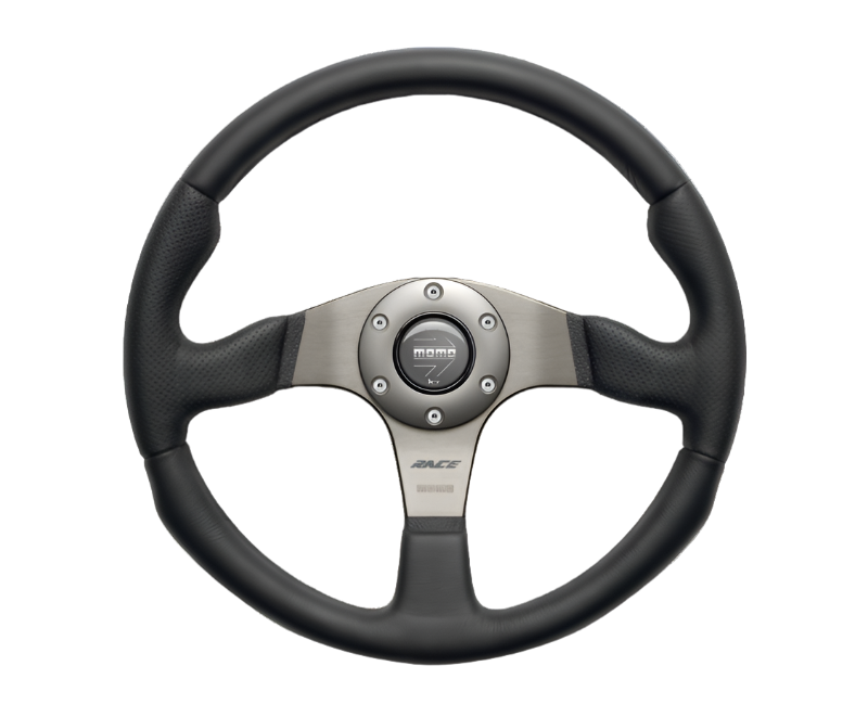 Momo Race Steering Wheel 350 mm - Black Leather/Anth Spokes - Black Ops Auto Works