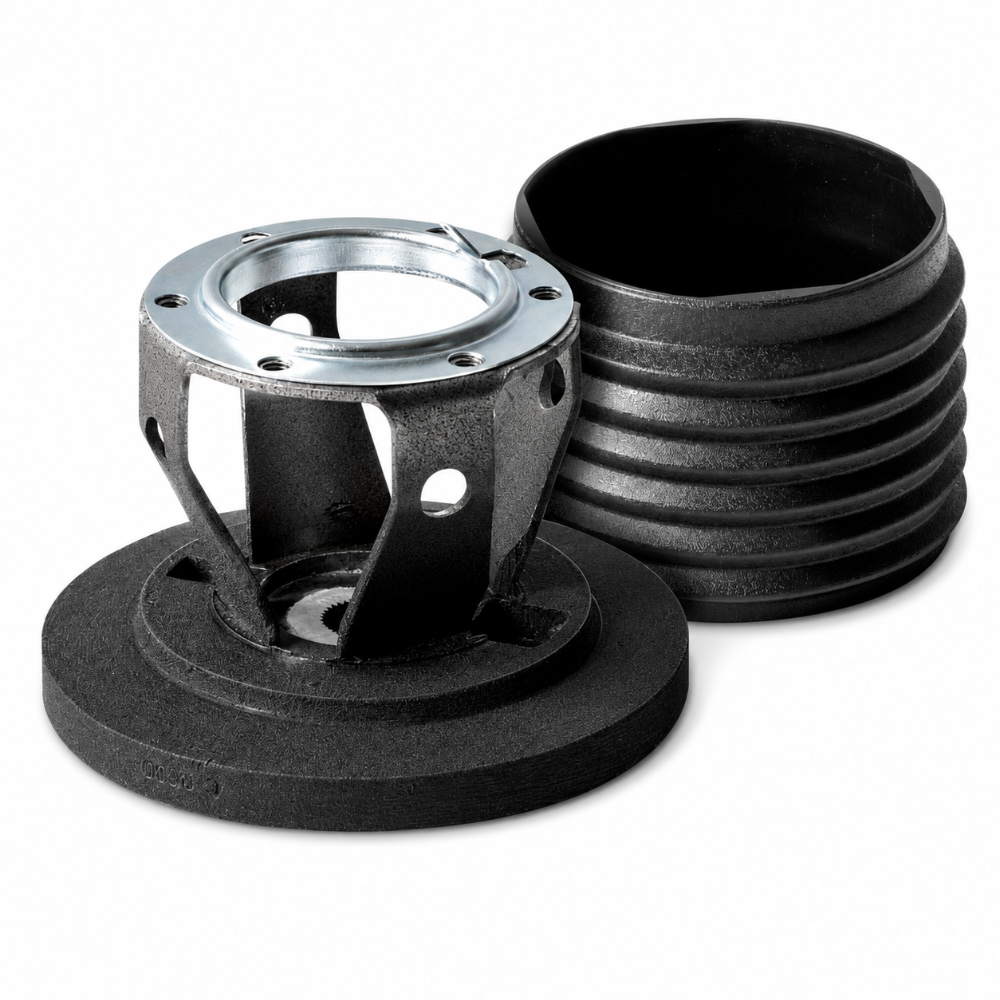 Black MOMO steering wheel hub adapter