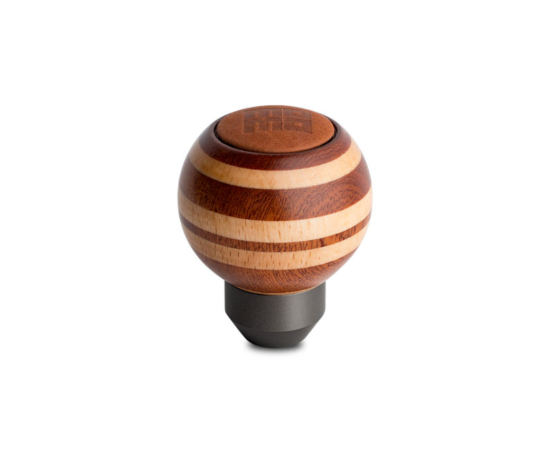 Momo Targa Heritage Shift Knob - Round Wood, Layered Mahogany and Beechwood, Leather Insert Top - Black Ops Auto Works