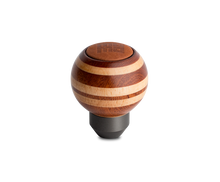 Load image into Gallery viewer, Momo Targa Heritage Shift Knob - Round Wood, Layered Mahogany and Beechwood, Leather Insert Top - Black Ops Auto Works