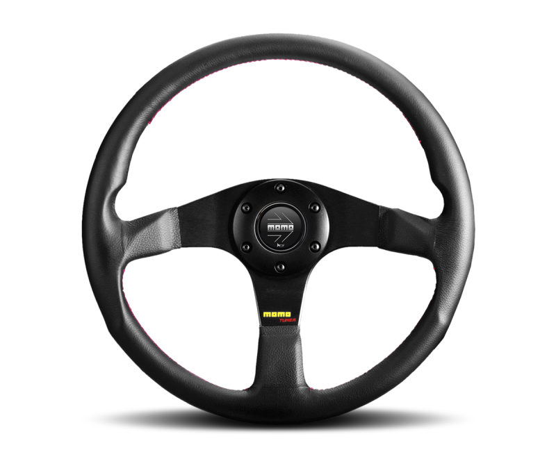 Momo Tuner Steering Wheel 350 mm - Black Leather/Red Stitch/Black Spokes - Black Ops Auto Works