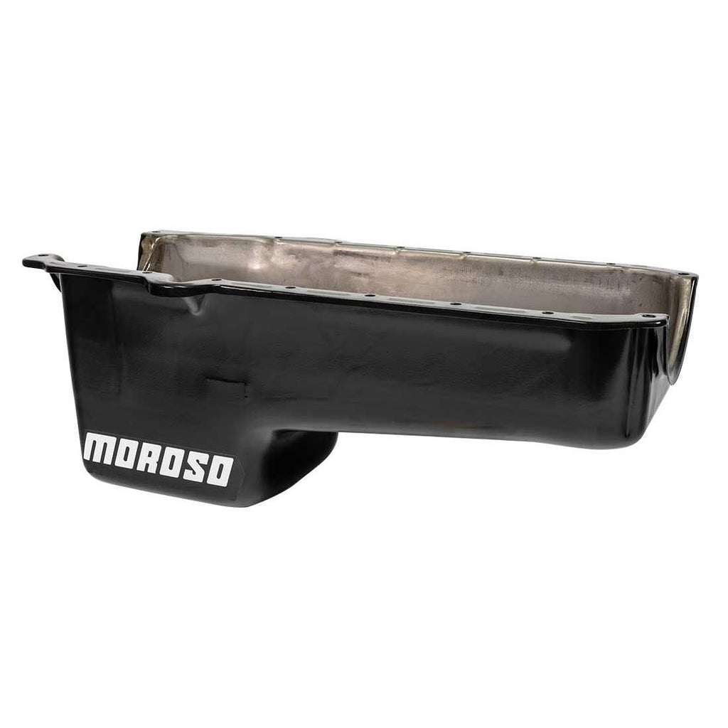 Moroso 1986+ Chevrolet SBC (w/Passenger Side Dipstick) Wet Sump 6qt 8.25in Steel Oil Pan - Black