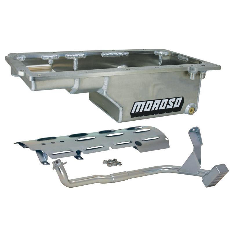 MOR21150-Moroso GM LS/93-02 F-Body (w/-10An Fitting) Deep Drag Race Baffled Wet Sump 6qt 9in Aluminum Oil Pan-Oil Pans-Moroso
