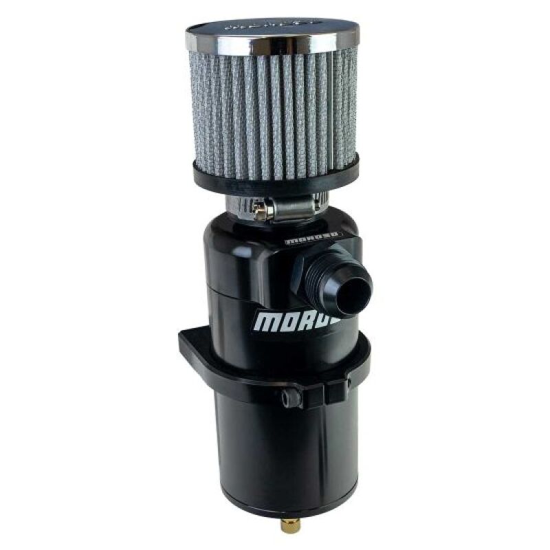 Moroso Single Inlet -12AN Billet Breather Tank Catch Can - Black Moroso MOR85412