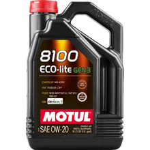 Load image into Gallery viewer, Motul 111364 8100 Eco-Lite Gen3 0W-20 motor oil bottle