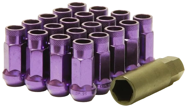 Muteki 32905L SR48 purple lug nut close-up knurled end