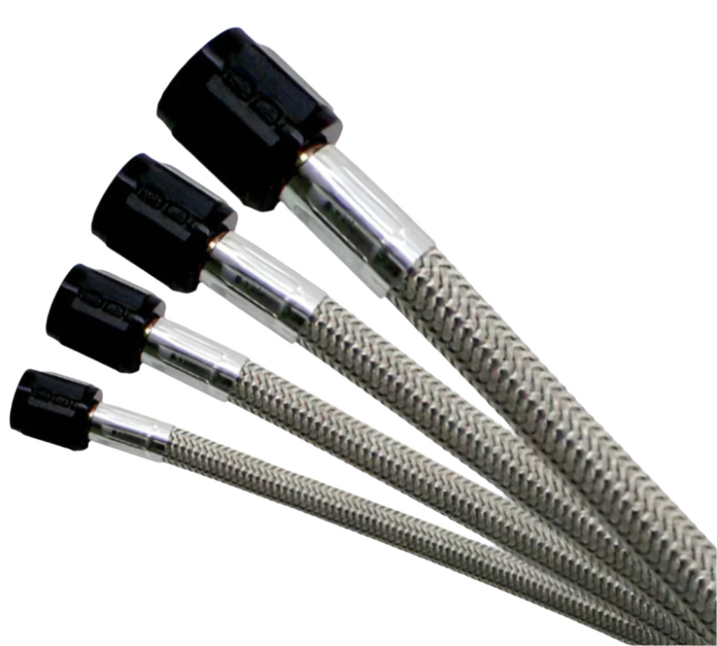 Nitrous Express 3AN 18.5in SS Braided Hose (w/Black 45 Deg Ends - One End), product view 1