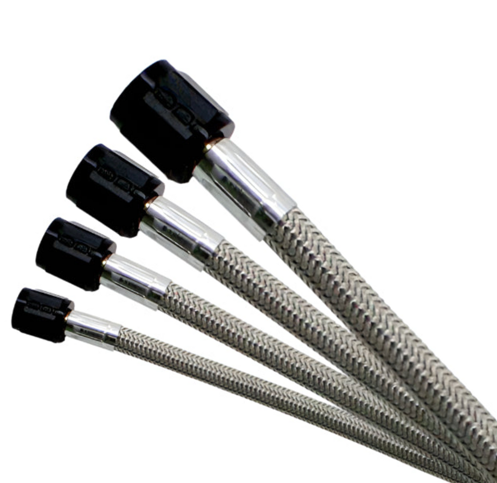 Nitrous Express 3AN 21.5in SS Braided Hose (w/Black 45 Deg End - One End), product view 1