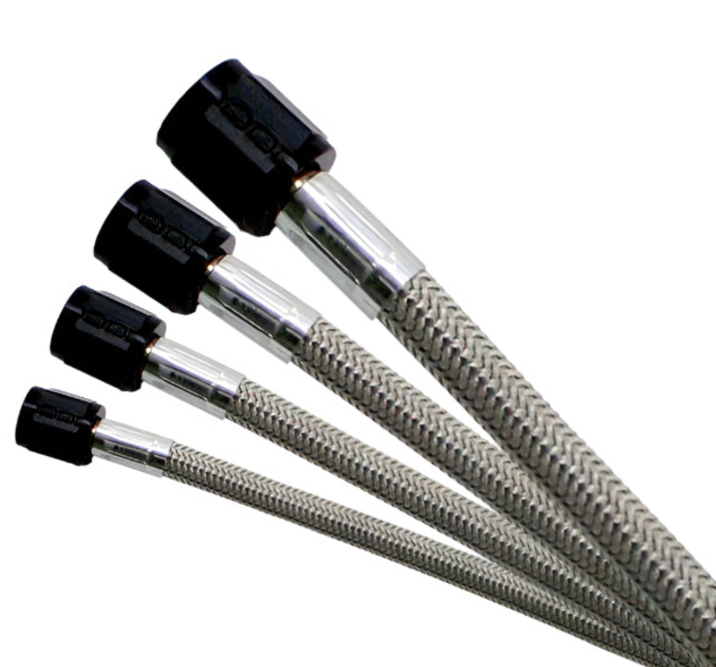 Nitrous Express 4AN 24in Stainless Braided SHO Hose (w/Black 90 Deg 3AN - One End), product view 1