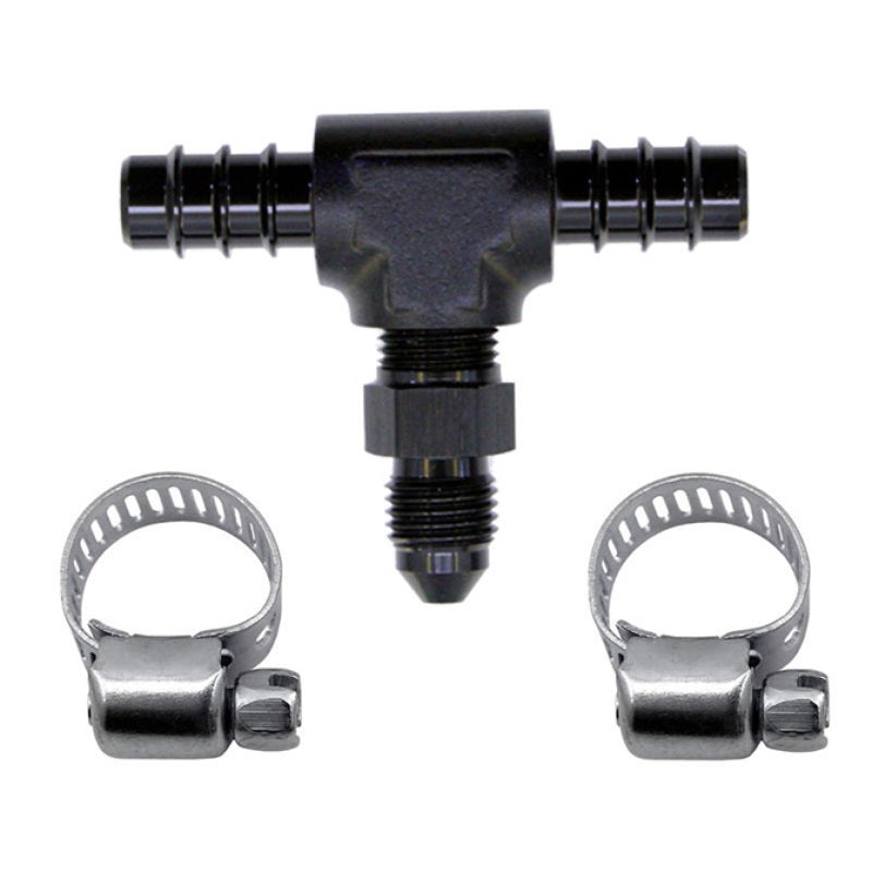 Nitrous Express 5/16 Fuel T 5/16 Hose Barb to 4AN Male, product view 1