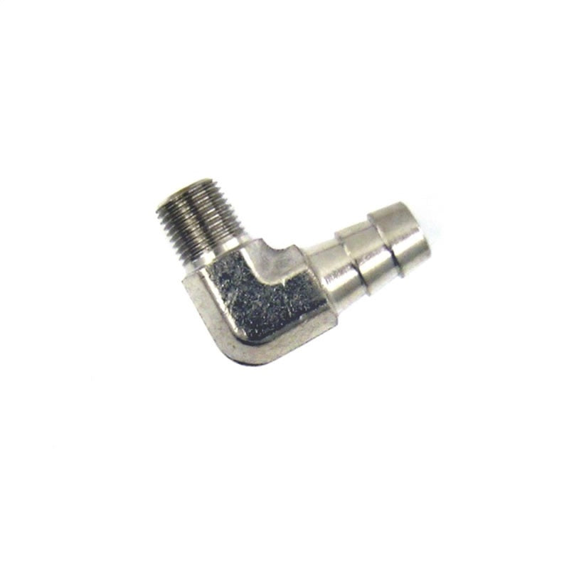 Nitrous Express 1/4 NPT x 3/8 90 Hose Barb, product view 1