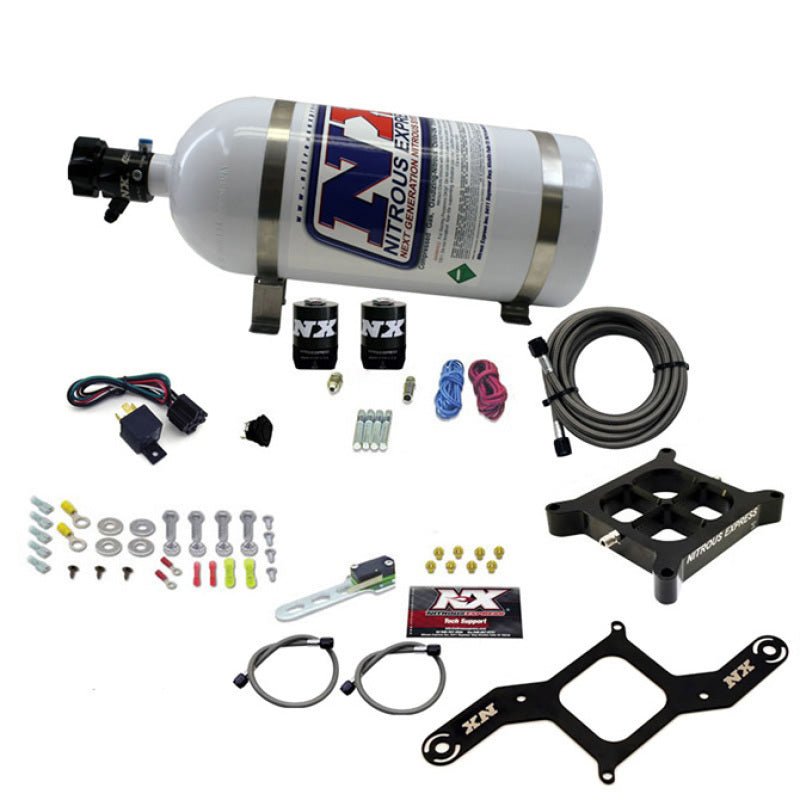 Nitrous Express 4150 Single Entry Billet Crossbar Nitrous Plate Kit (50-300HP) w/10lb Bottle, product view 1