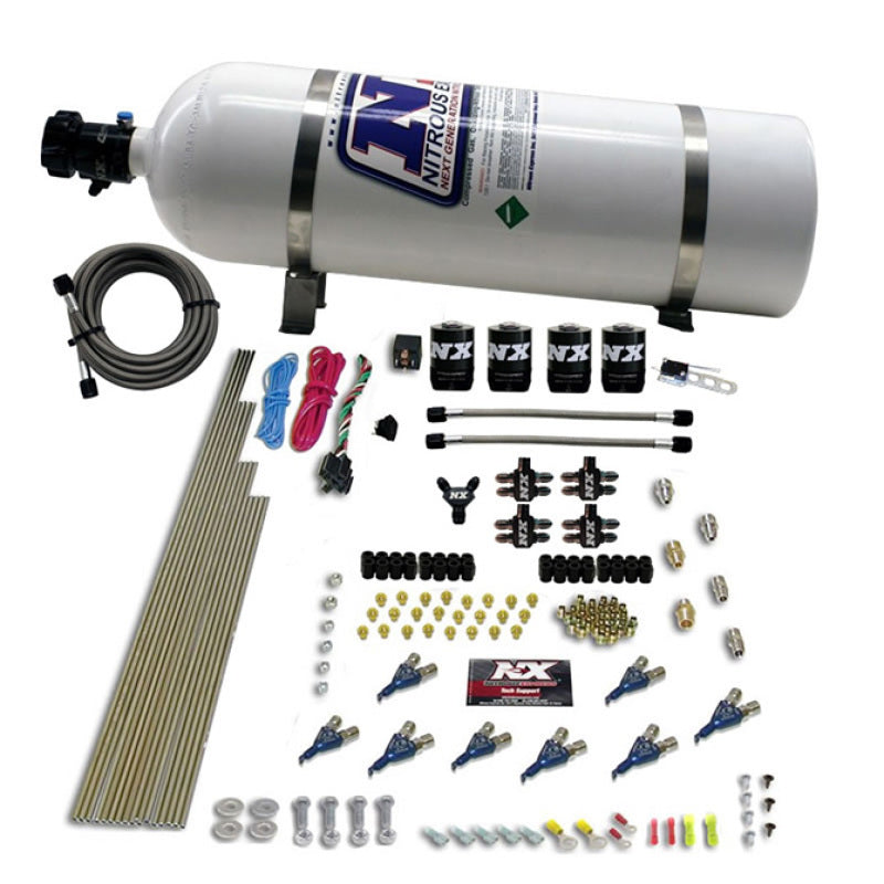 Nitrous Express 8 Cyl Piranha Direct Port 4 Solenoids Nitrous Kit (200-500HP) w/15lb Bottle, product view 3