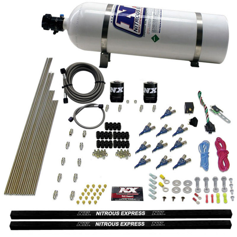 Nitrous Express 10 Cyl Piranha Nozzle Direct Port Nitrous Kit (250-500HP) w/15lb Bottle, product view 1