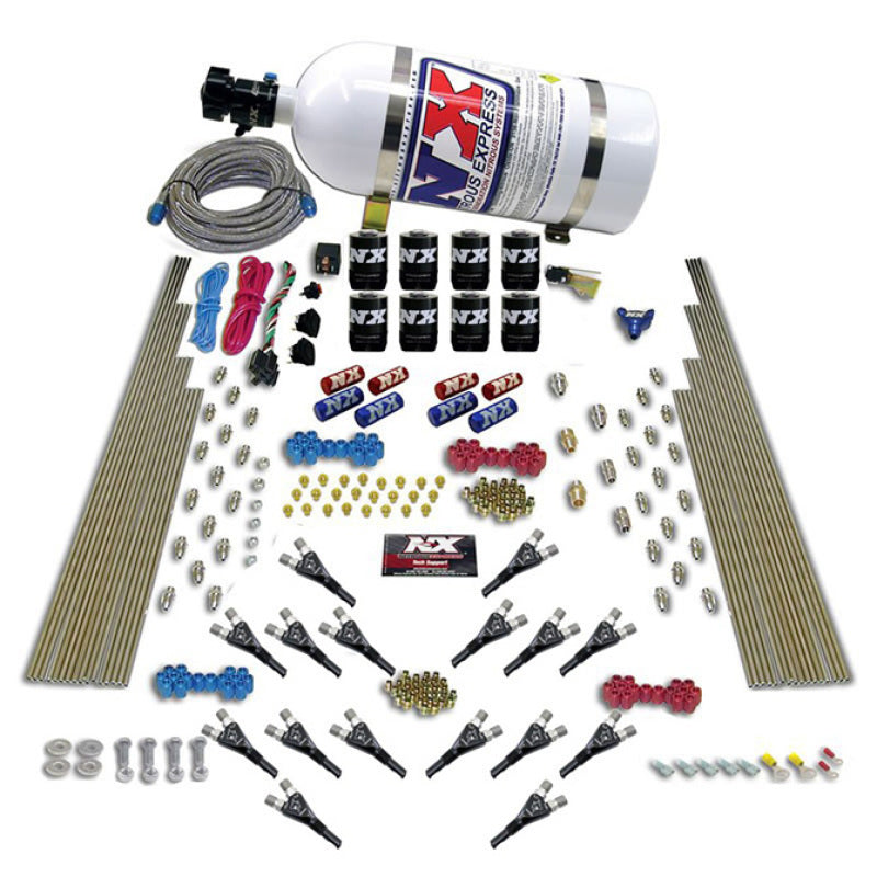 Nitrous Express Shark Dual Stage/Gas 16 Nozzles 8 Solenoids Nitrous Kit (200-1200HP) w/10lb Bottle, product view 1