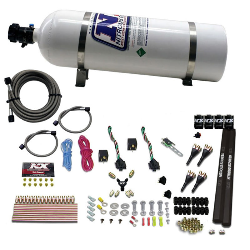 Nitrous Express 4 Cyl SX2 Nozzle Nitrous Kit (100-300HP x 2) w/15lb Bottle, product view 3
