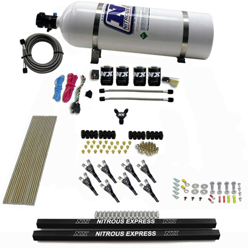 Nitrous Express Pro-Shk/Gas 4 Solenoids Nitrous Kit (200-600HP) w/Rails and 15lb Bottle, product view 1
