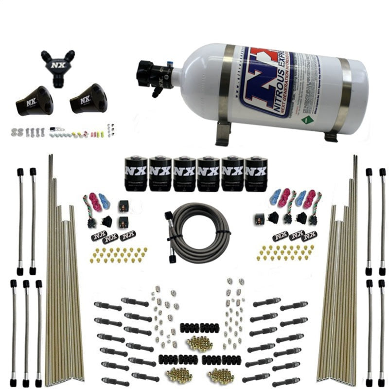 Nitrous Express 8 Cyl Dry Direct Port Three Stage 6 Solenoids Nitrous Kit (200-600HP) w/10lb Bottle, product view 1