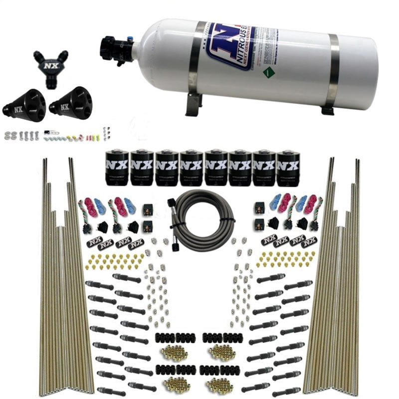 Nitrous Express 8 Cyl Dry Direct Port Four Stage 8 Solenoids Nitrous Kit (200-600HP) w/15lb Bottle, product view 1