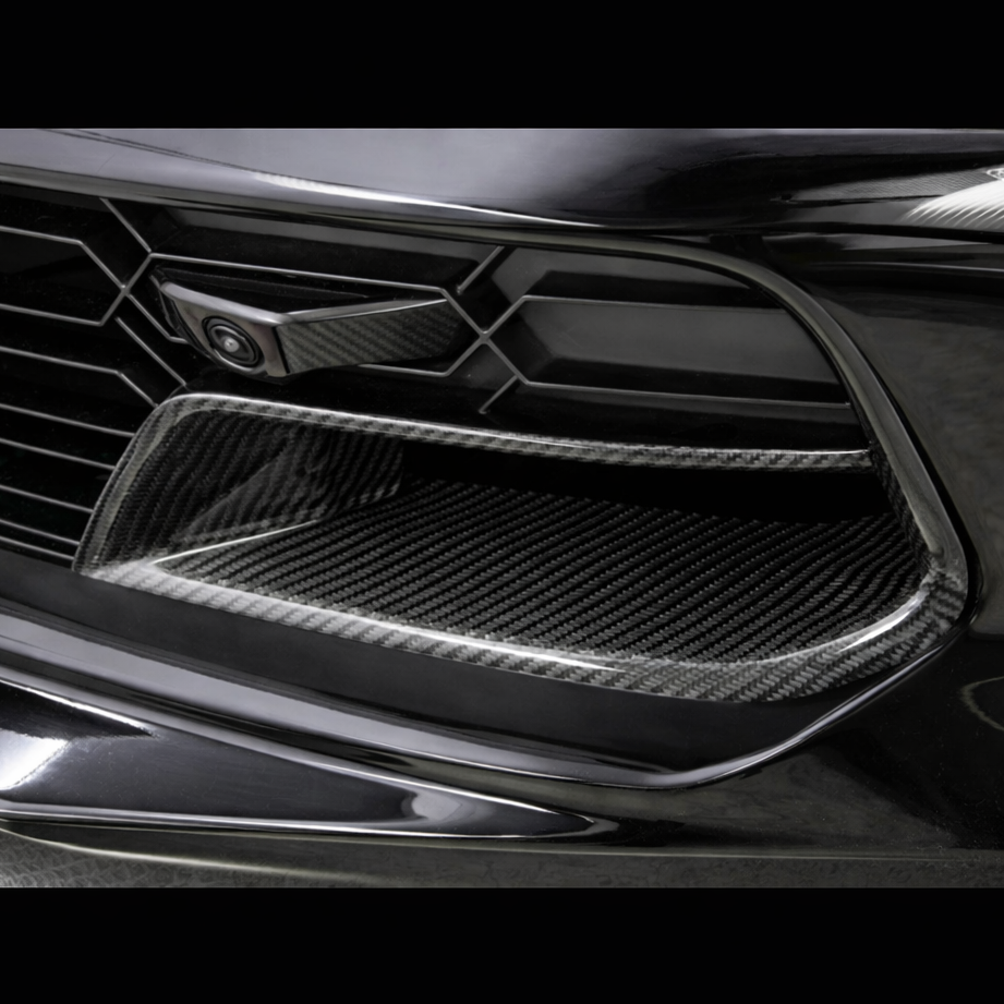 Carbon fiber brake ducts installed on Corvette front