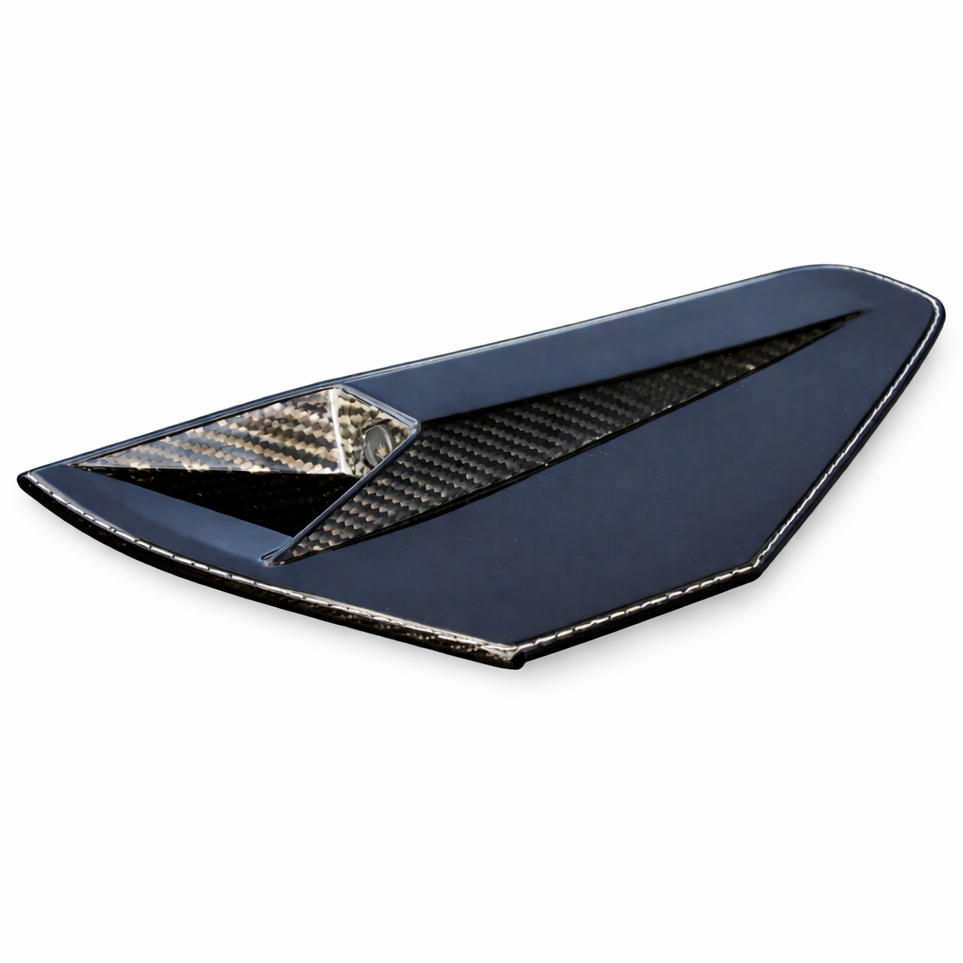 Close-up of genuine 3K carbon fiber twill and UV clear coat