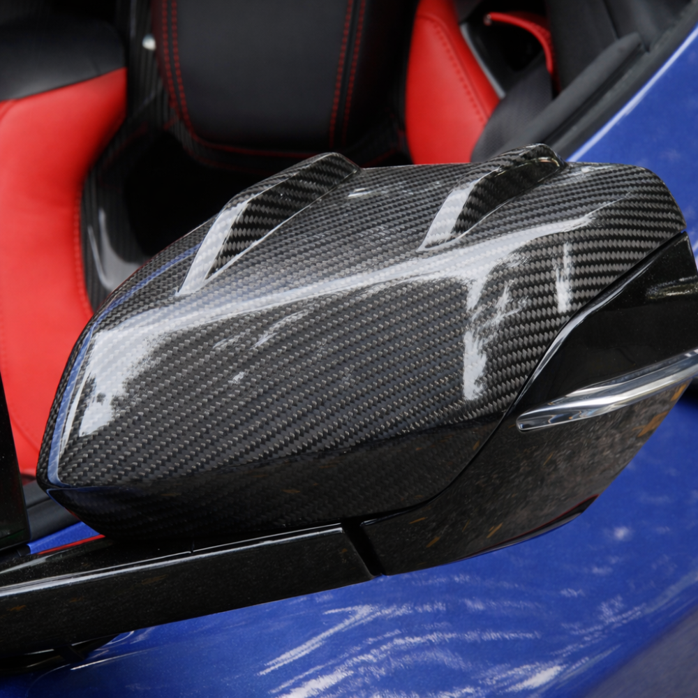 Carbon fiber mirror caps installed on Corvette C8