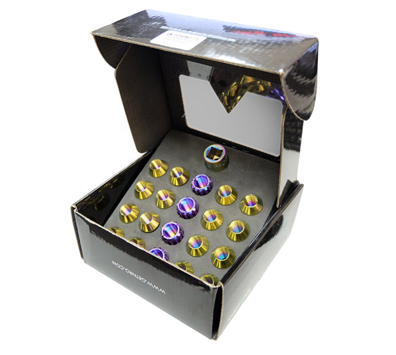 NRG 200 Series M12 X 1.5 Titanium Lug Nut Set - 21 Pc w/Lock Key Socket - Neochrome - Black Ops Auto Works