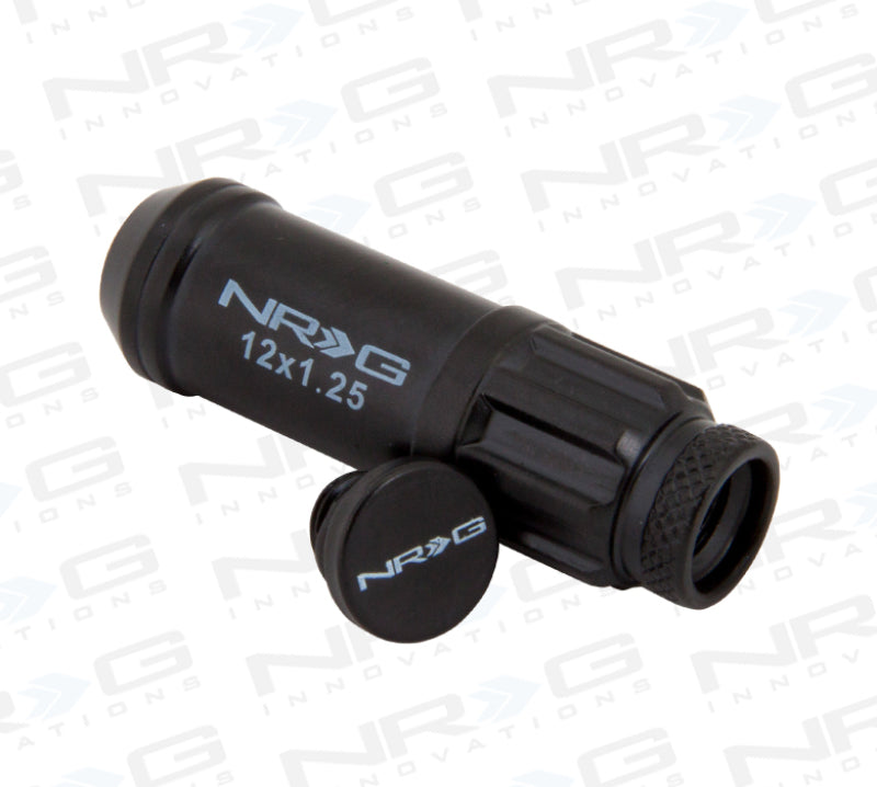 NRG 700 Series M12 X 1.25 Steel Lug Nut w/Dust Cap Cover Set 21 Pc w/Locks & Lock Socket - Black - Black Ops Auto Works