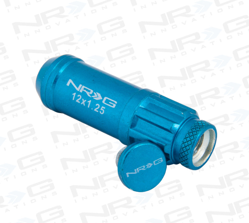 NRG 700 Series M12 X 1.25 Steel Lug Nut w/Dust Cap Cover Set 21 Pc w/Locks & Lock Socket - Blue - Black Ops Auto Works