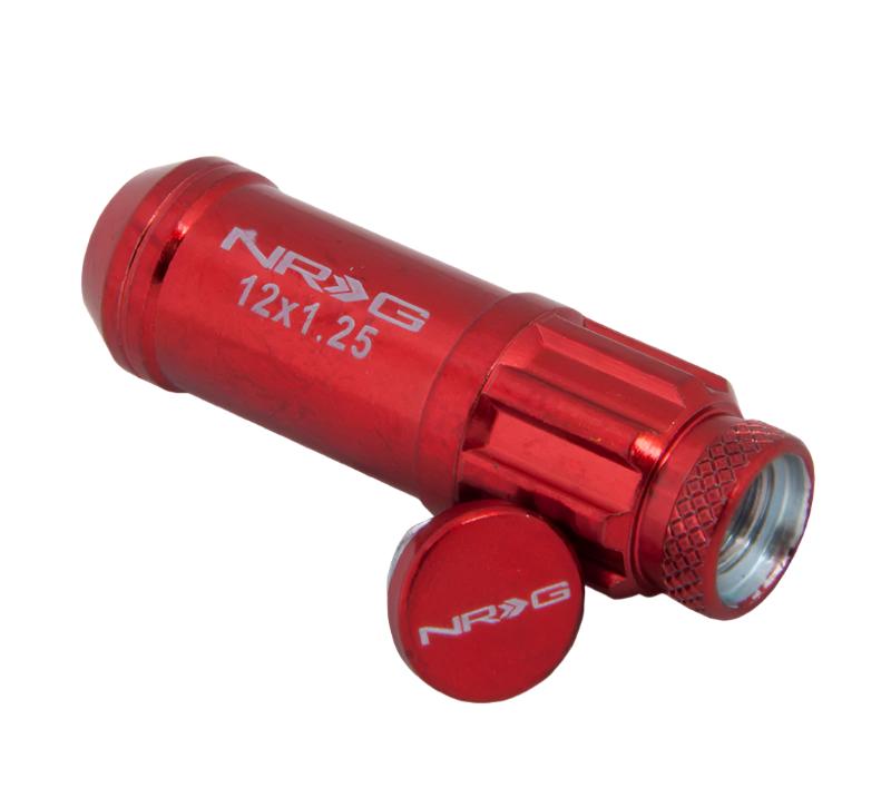 NRG 700 Series M12 X 1.25 Steel Lug Nut w/Dust Cap Cover Set 21 Pc w/Locks & Lock Socket - Red - Black Ops Auto Works