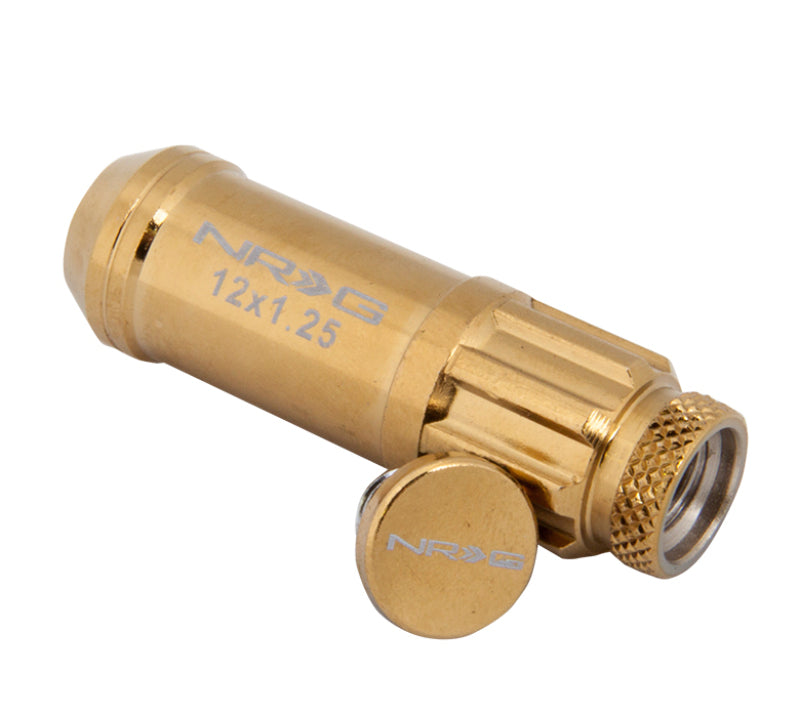 NRG 700 Series M12 X 1.25 Steel Lug Nut w/Dust Cap Cover Set 21 Pc w/Locks & Socket - Chrome Gold - Black Ops Auto Works
