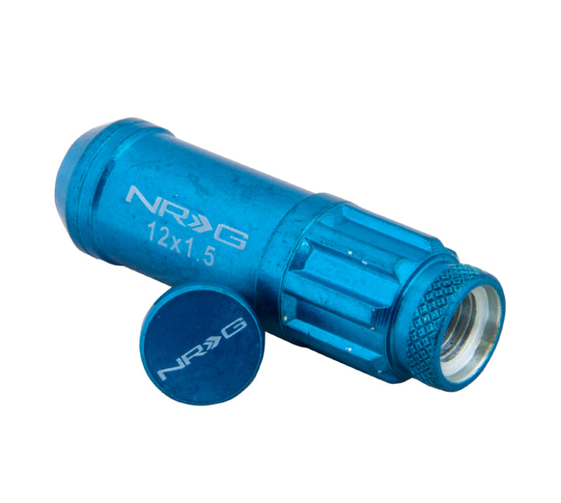 NRG 700 Series M12 X 1.5 Steel Lug Nut w/Dust Cap Cover Set 21 Pc w/Locks & Lock Socket - Blue - Black Ops Auto Works