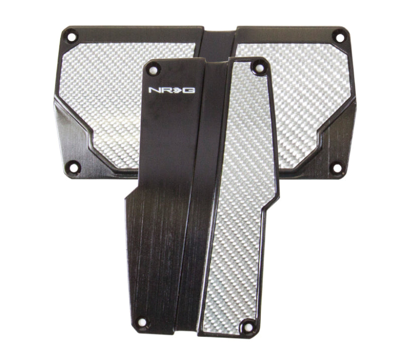 NRG Brushed Aluminum Sport Pedal A/T - Black w/Silver Carbon - Black Ops Auto Works