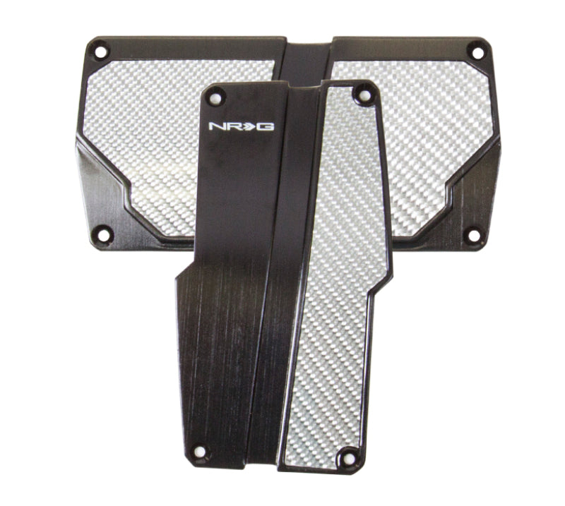NRG Brushed Aluminum Sport Pedal A/T - Black w/Silver Carbon - Black Ops Auto Works