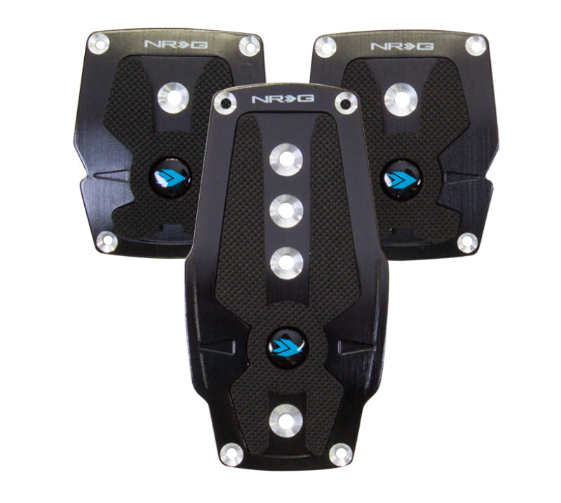 NRG Brushed Aluminum Sport Pedal M/T - Black w/Black Rubber Inserts - Black Ops Auto Works