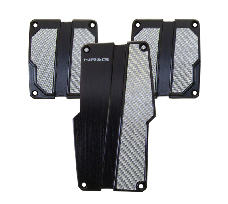 NRG Brushed Aluminum Sport Pedal M/T - Black w/Silver Carbon - Black Ops Auto Works