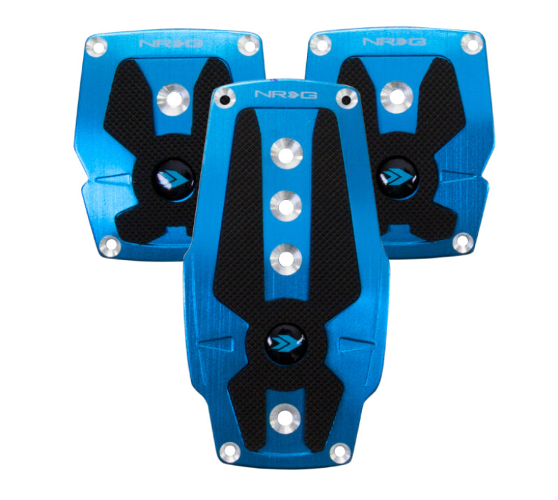 NRG Brushed Aluminum Sport Pedal M/T - Blue w/Black Rubber Inserts - Black Ops Auto Works