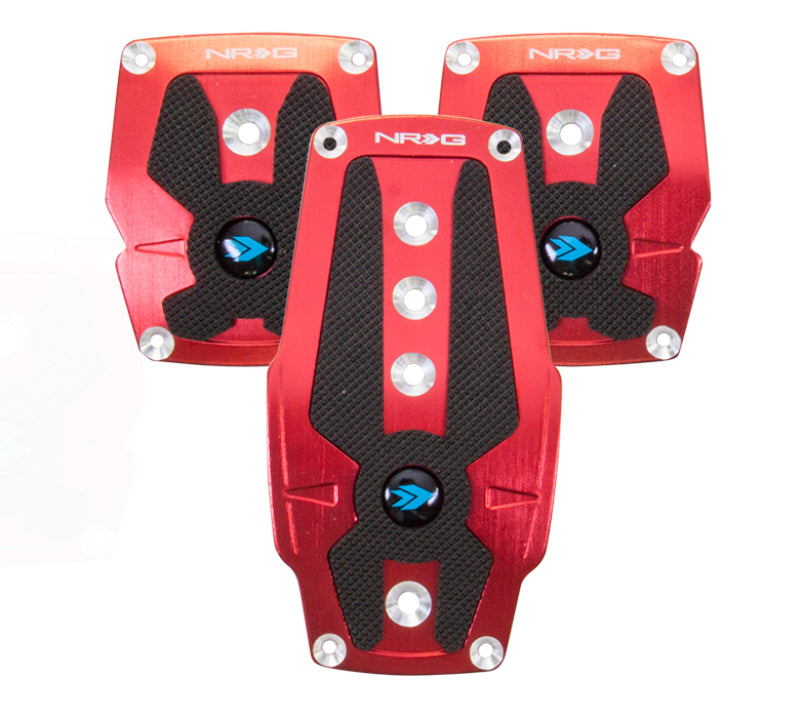NRG Brushed Aluminum Sport Pedal M/T - Red w/Black Rubber Inserts - Black Ops Auto Works