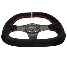 Load image into Gallery viewer, NRG Carbon Fiber Steering Wheel (320mm) Flat Btm. Blk Suede/Red Stitch w/CF Spokes &amp; Red Center Mark - Black Ops Auto Works