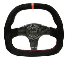 Load image into Gallery viewer, NRG Carbon Fiber Steering Wheel (320mm) Flat Btm. Blk Suede/Red Stitch w/CF Spokes &amp; Red Center Mark - Black Ops Auto Works