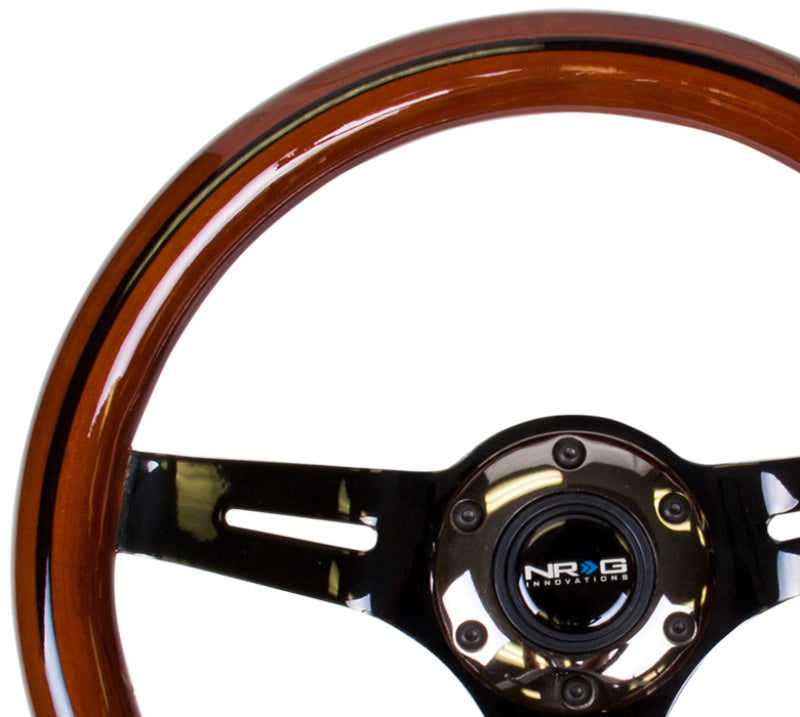 NRG Classic Wood Grain Steering Wheel (310mm) Dark Wood & Black Line Inlay w/Blk Chrome 3-Spoke Ctr. - Black Ops Auto Works